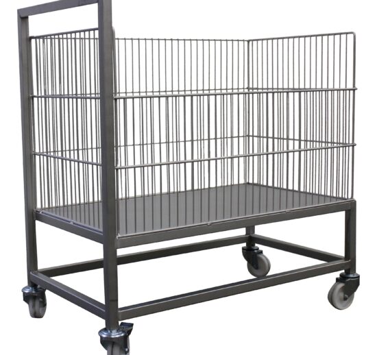 CHARIOT DE CHARGEMENT VIENNOISSERIE INOX, SUR ROULETTES DONT 2 A FREINS D.100 MM