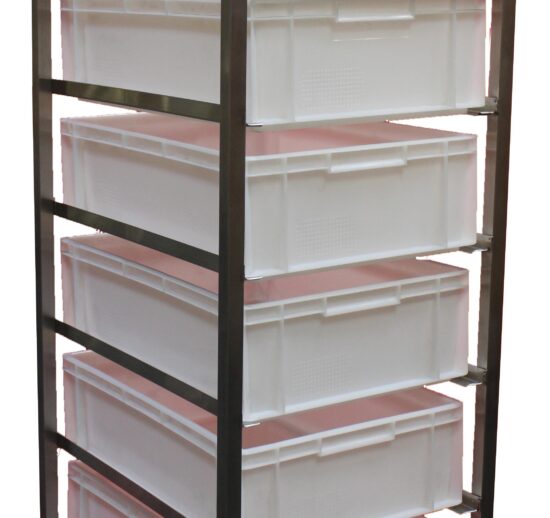 ECHELLE DE DEFOURNEMENT PETIT PAINS, INOX, 7 NIVEAUX, SUR ROULETTES DONT 2 A FREINS D.125 MM