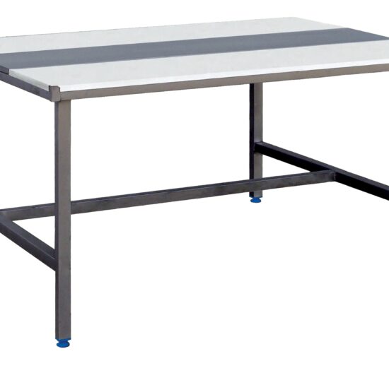TABLE DECOUPE MIXTE FACE A FACE, CHASSIS INOX 304 AVEC ETAGERE, ALESE INOX 300 MM AU CENTRE,