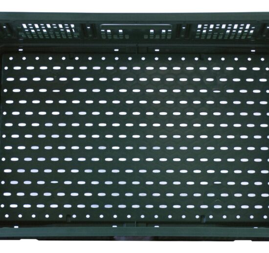 CAISSE VERTE PLIABLE POUR FRUITS ET LEGUMES, PEHD COULEUR VERTE, FOND ET PAROIS PERFORES