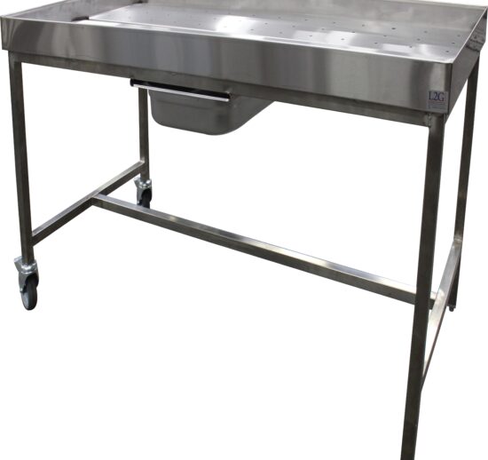 TABLE DE POUSSAGE INOX 304, AVEC GRILLE PERFOREE AMOVIBLE, 1 BAC DE RECUPERATION GN1/1-100