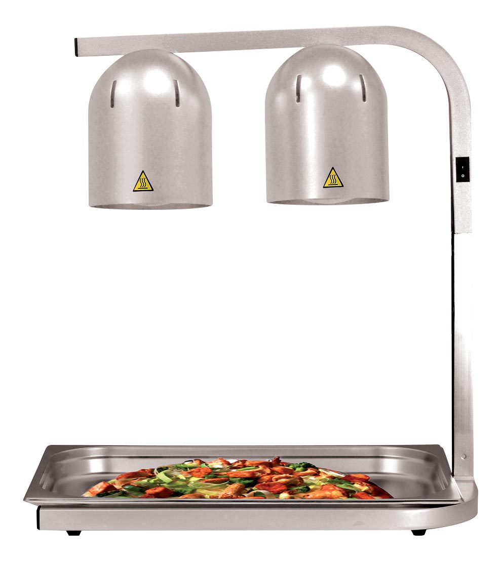 CHAUFFE PLATS 2 LAMPES INFRAROUGES, CONSTRUCTION ALUMINIUM, SANS BAC GASTRO, HAUTEUR REGLABLE