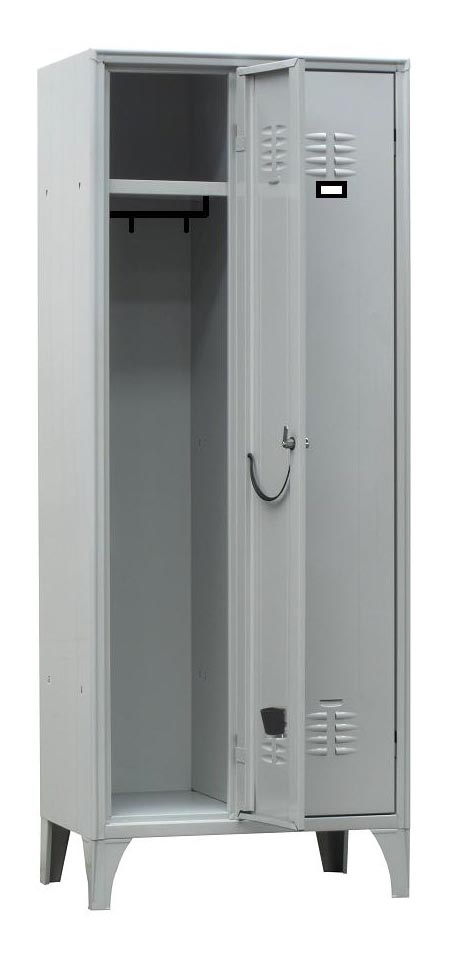 VESTIAIRE INDUSTRIE PROPRE ACIER SUR PIEDS, 2 CASES, COULEUR GRISE RAL7035