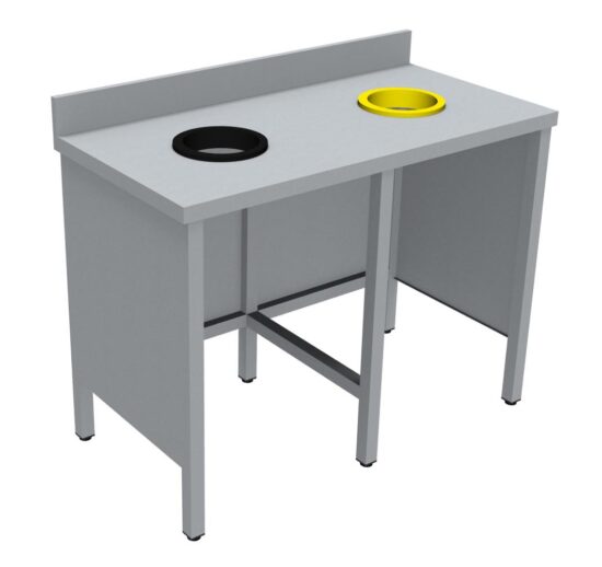 MEUBLE DE TRI INOX 304, SANS PORTE, SANS RAMPE A PLATEAUX, AVEC DOSSERET, 2 TVO: 1 N + 1 J