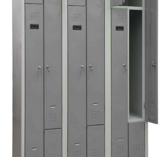ARMOIRE VESTIAIRE GAIN DE PLACE, TYPE L, 3 COLONNES DE 2 CASES L-400 MM, GRIS RAL 7035