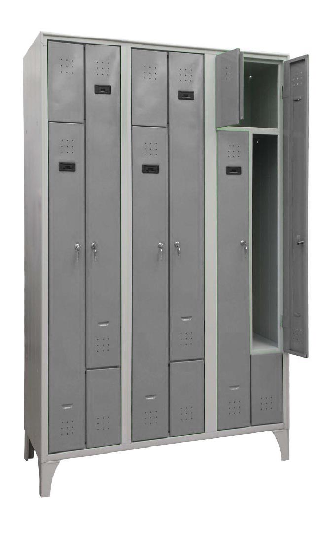 ARMOIRE VESTIAIRE GAIN DE PLACE, TYPE L, 3 COLONNES DE 2 CASES L-400 MM, GRIS RAL 7035