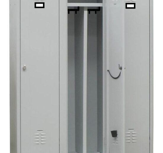 VESTIAIRE INDUSTRIE SALISSANTE ACIER SUR PIEDS, 3 CASES, COULEUR GRISE RAL7035