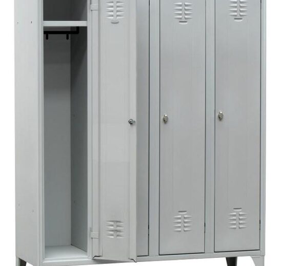 VESTIAIRE INDUSTRIE PROPRE ACIER SUR PIEDS, 4 CASES, COULEUR GRISE RAL7035