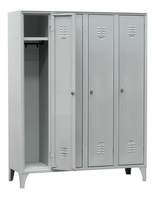 VESTIAIRE INDUSTRIE PROPRE ACIER SUR PIEDS, 4 CASES, COULEUR GRISE RAL7035