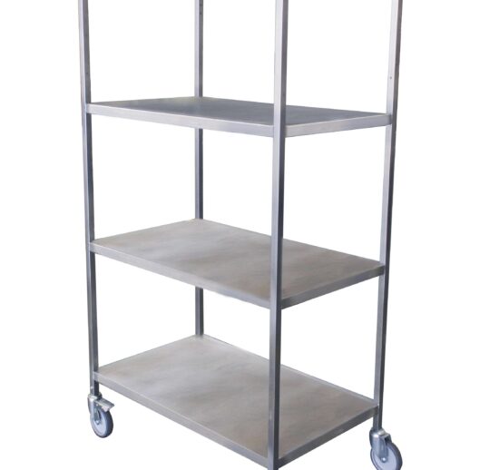 ETAGERE PLEINE INOX 304 4 NIVEAUX SPECIAL PAD SUR 4 ROULETTES D.125 CHAPE ZINGUEE DONT 2AF