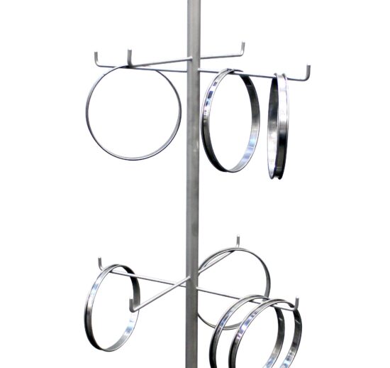 ARBRE A CROCHETS INOX AISI 304, 3 NIVEAUX HAUTEUR 1800 MM, 4 ROULETTES CHAPE ZINGUEE