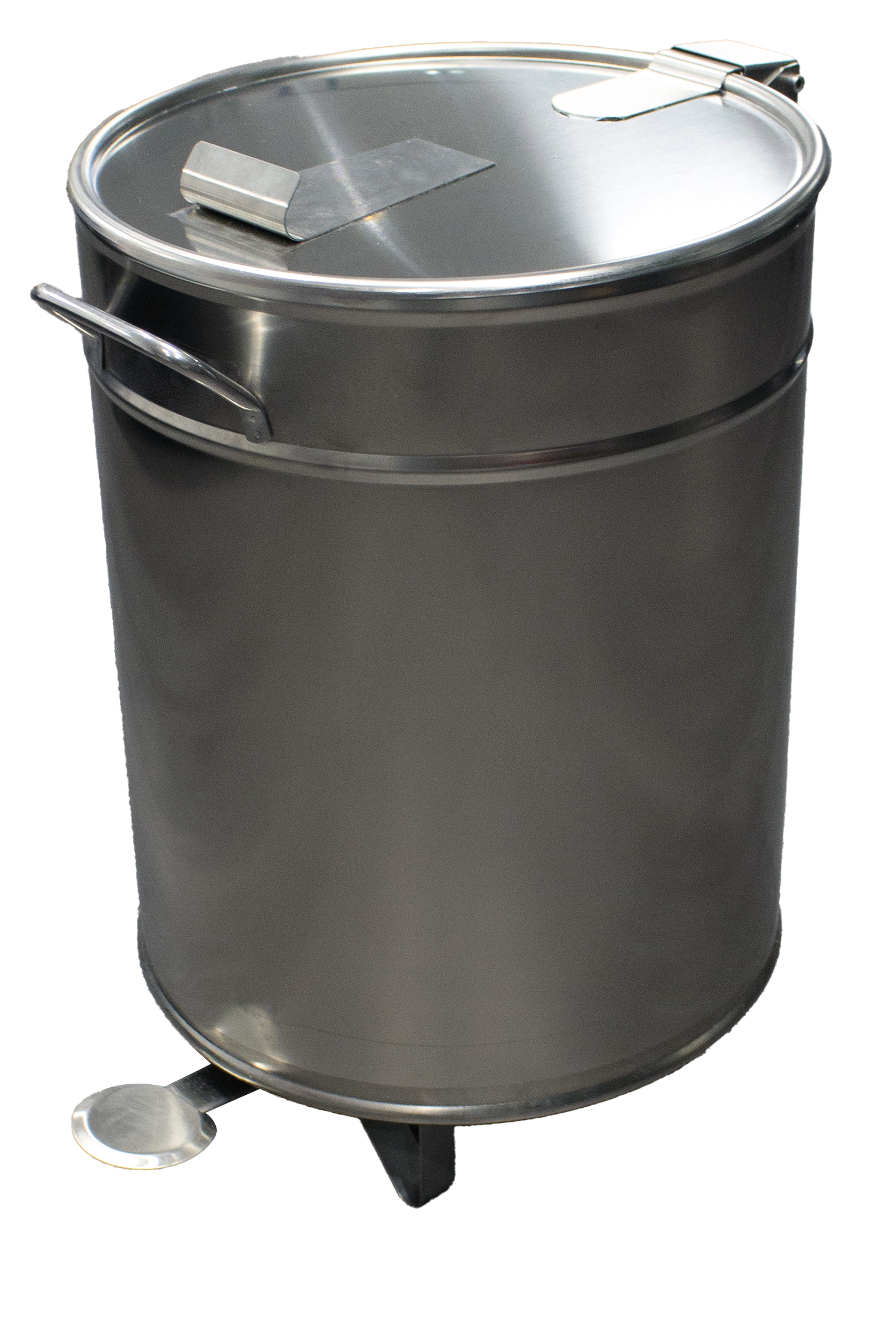 BAC A DECHETS 95L INOX ROULANT (2 ROULETTES FIXES) COUVERCLE DEMONTABLE A FERMETURE AMORTIE