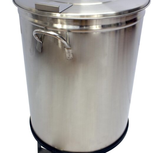 BAC A DECHETS 50L INOX ROULANT (2 ROULETTES FIXES) COUVERCLE DEMONTABLE COMMANDE PAR PEDALE