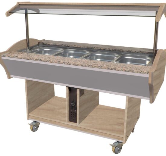 BUFFET BAIN-MARIE CENTRAL CHAUFFANT, +30/+90°C, CUVE 4GN1/1-150, PORTE-ASSIETTES GRANIT