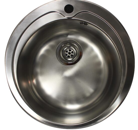BAC INOX ROND A ENCASTRER DIAM 385 MM H-160 MM AVEC TROU Ø35 MM. ENCASTREMENT Ø465 MM