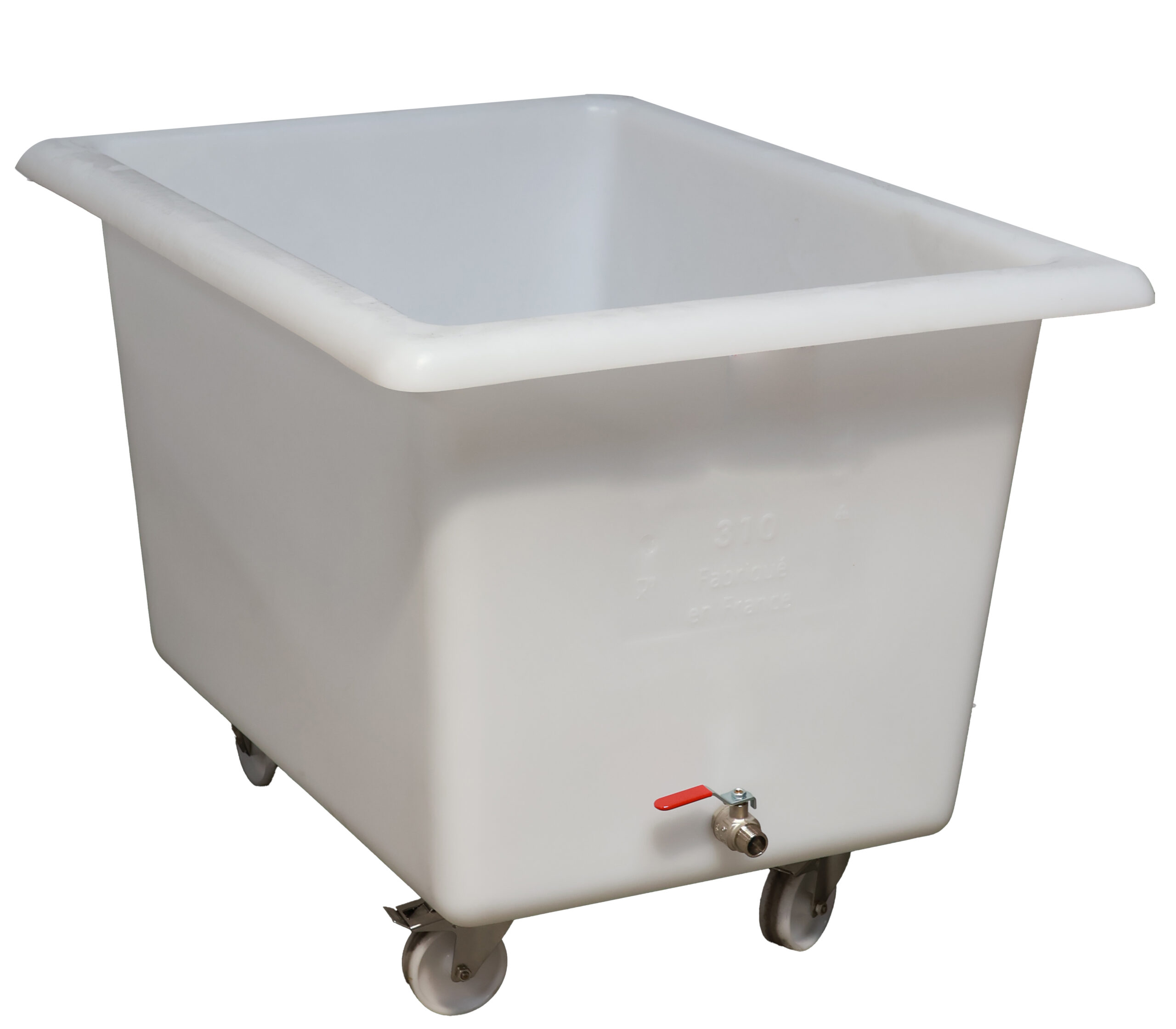 BAC A GLACE PEHD 310L, 2 ROUES INOX (2 FIXES +2 PIVOTANTES AF, ROBINET DE VIDANGE, CAP.: 180 KG