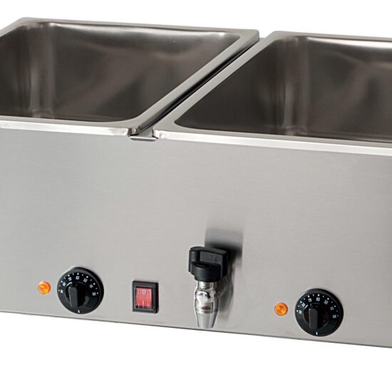 BAIN-MARIE ELECTRIQUE 2 CUVES GN1/1-150 AVEC 2 ROBINETS DE VIDANGE EN FACADE