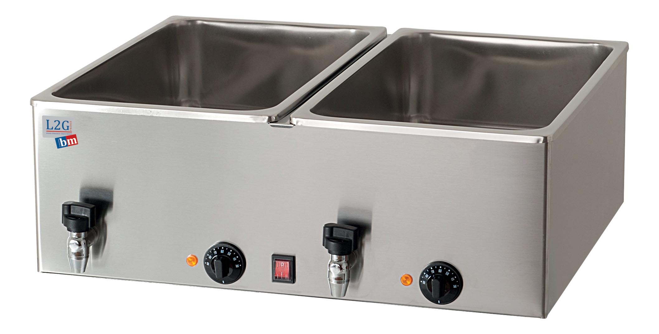 BAIN-MARIE ELECTRIQUE 2 CUVES GN1/1-150 AVEC 2 ROBINETS DE VIDANGE EN FACADE