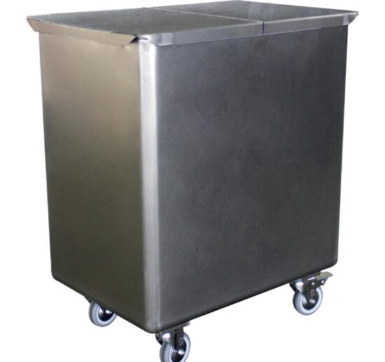 BAC SEL/FARINE INOX 304, 130L, AVEC COUVERCLE ANGLES RAYONNNES 4 ROUL.D.100MM