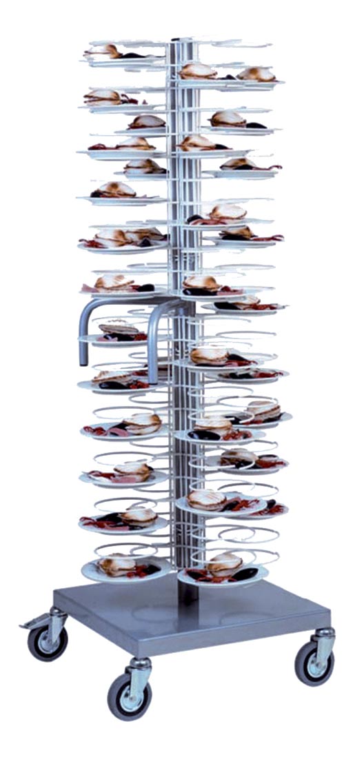 CHARIOT DE DRESSAGE, 96 ASSIETTES D.25/31 GRILLES CHROMEES