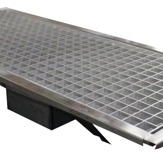 CANIVEAU INOX GRILLE A DECHETS AMOVIBLE, SIPHON SORTIE HORIZONTALE D.50 MM