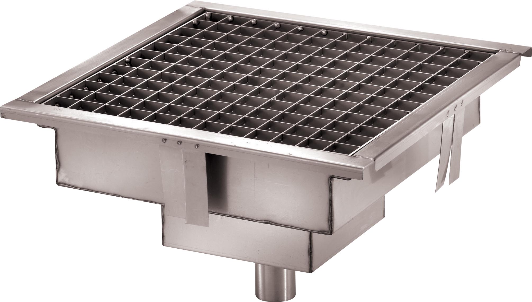 CANIVEAU INOX GRILLE A DECHETS AMOVIBLE, SIPHON SORTIE VERTICALE D.50 MM