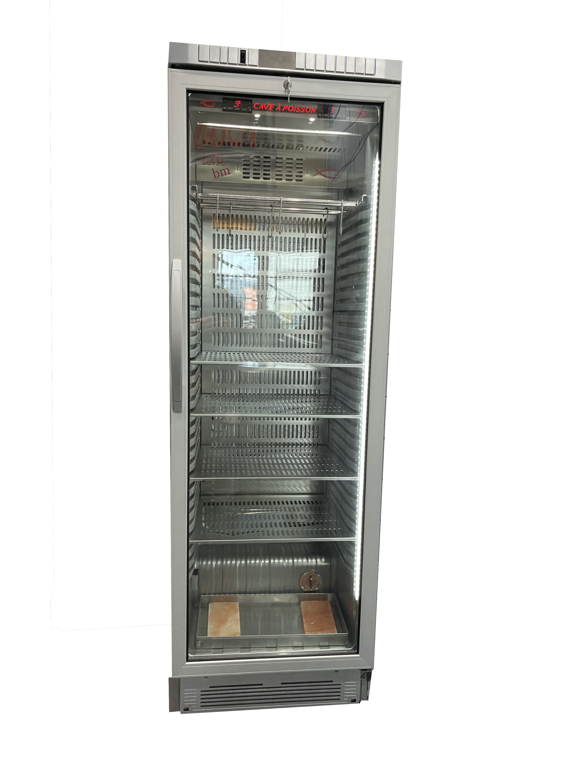CAVE DE CONSERVATION POISSONS FUMES 0/+6°C A 25°C 60% HYGROMETRIE, EXTERIEUR INOX, 1 PORTE VITREE