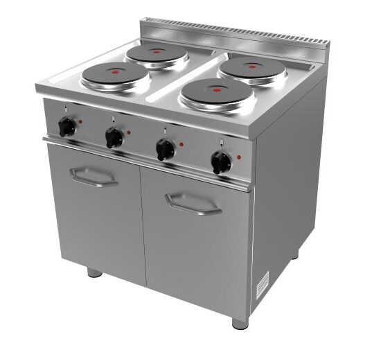 FOURNEAU ELECTRIQUE 4 PLAQUES INOX 304 SUR MEUBLE PLACARD FERME 2P.BATTANTES
