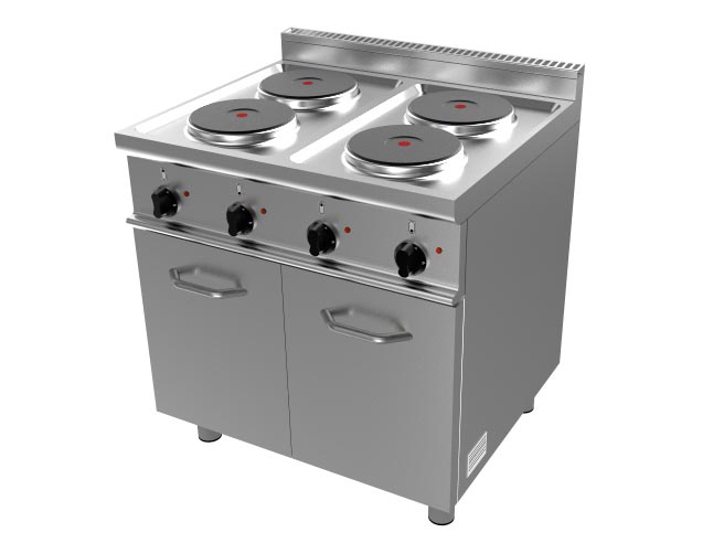 FOURNEAU ELECTRIQUE 4 PLAQUES INOX 304 SUR MEUBLE PLACARD FERME 2P.BATTANTES