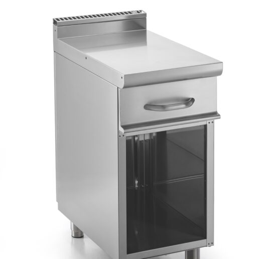 MEUBLE NEUTRE INOX 304 SUR PLACARD OUVERT TIROIR SUR GLISSIERES AVEC BAC GN1-1-150