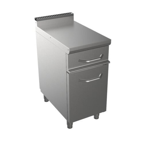 MEUBLE NEUTRE INOX 304, 1P. BATTANTE 1 TIROIR SUR GLISSIERES AVEC BAC GN1-1-150