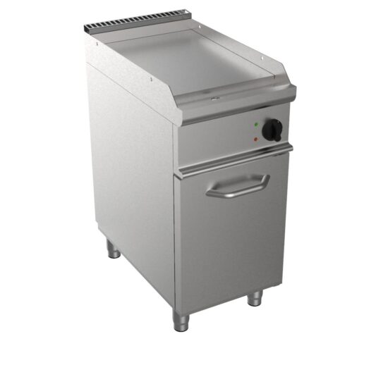 FRY-TOP ELECTRIQUE INOX 304 SUR MEUBLE FERME, 1P.BATTANTE PLAQUE LISSE INOX 304