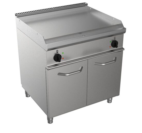 FRY-TOP ELECTRIQUE INOX 304 SUR MEUBLE FERME, 2P.BATTANTES PLAQUE LISSE, INOX 304