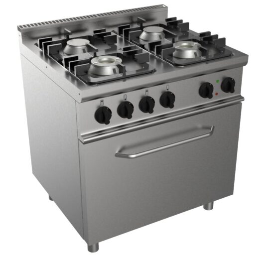 FOURNEAU TOUT GAZ 4 BRULEURS: 2X4.5+2X7.5KW SUR FOUR GN2-1 ELECTRIQUE 5.5 KW