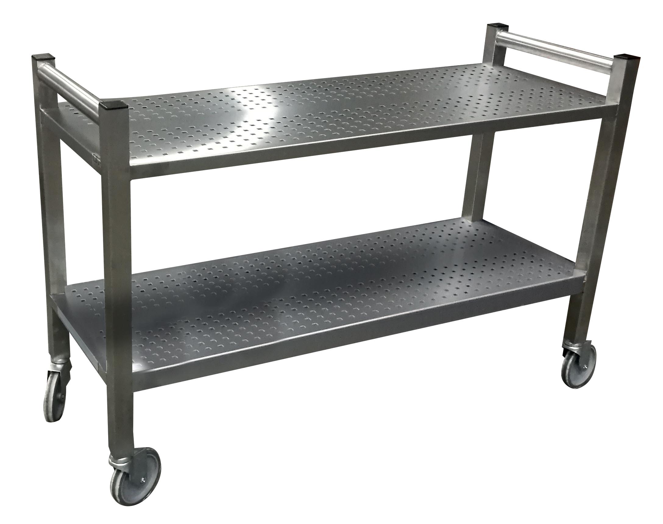CHARIOT INOX 2 PLATEAUX PERFOREES 1230X460 ESPACE ENTRE PLATEAUX 400MM