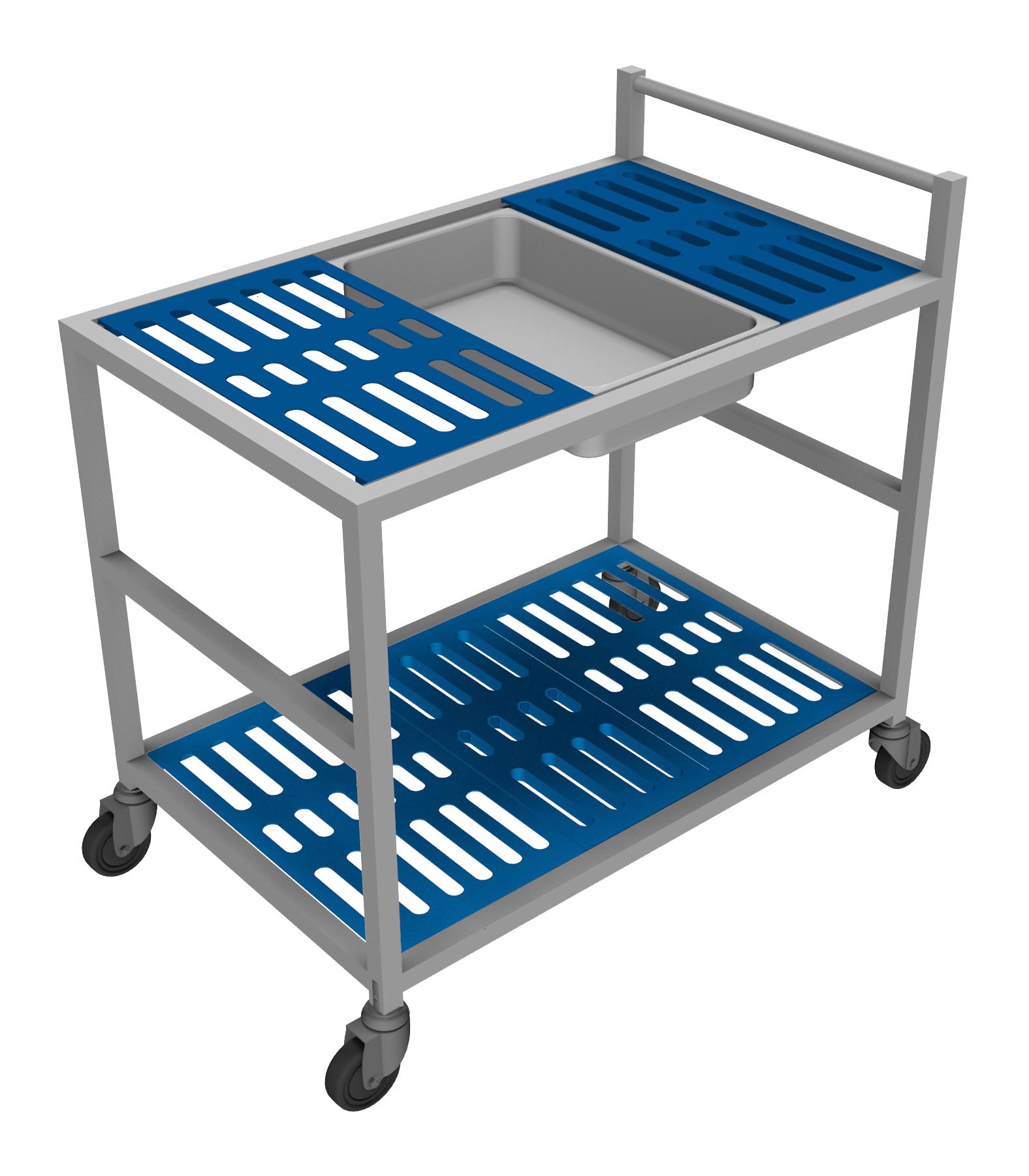 CHARIOT INOX HACCP AVEC 2 NIVEAUX DE PLATEAUX DEMONTABLES EN POLYPROPYLENE