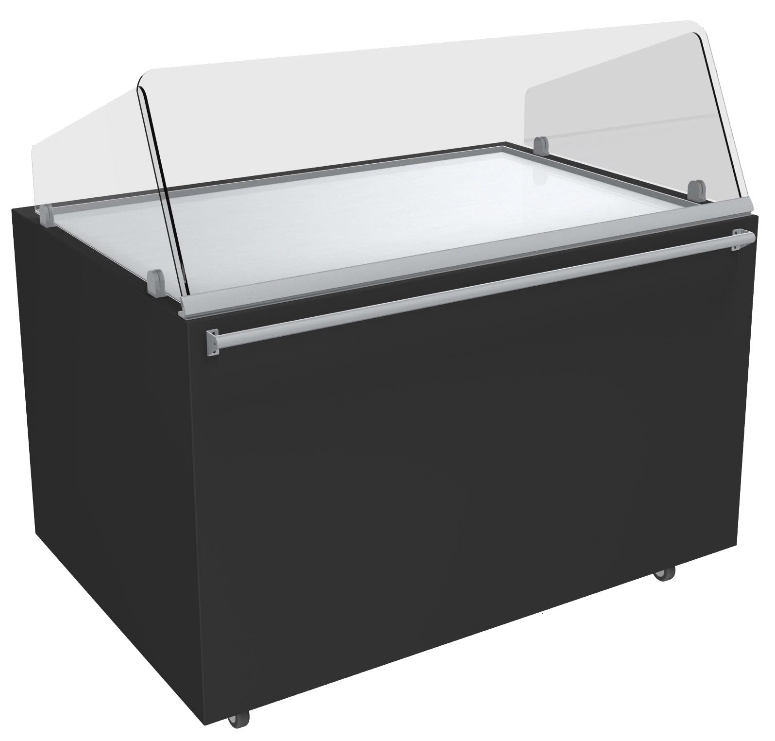 MEUBLE PIZZA CHAUFFANT 120°C OUVERTE DESSUS INOX VITRE AVANT INCLINEE H.450 MM