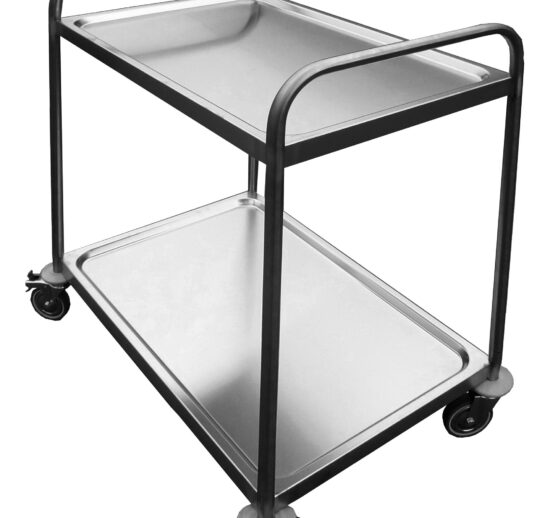 DESSSERTE SOUDEE INOX 304, 2 PLATEAUX 4 ROUES PIVOTANTES DONT 2 A FREINS CHAPE POLY
