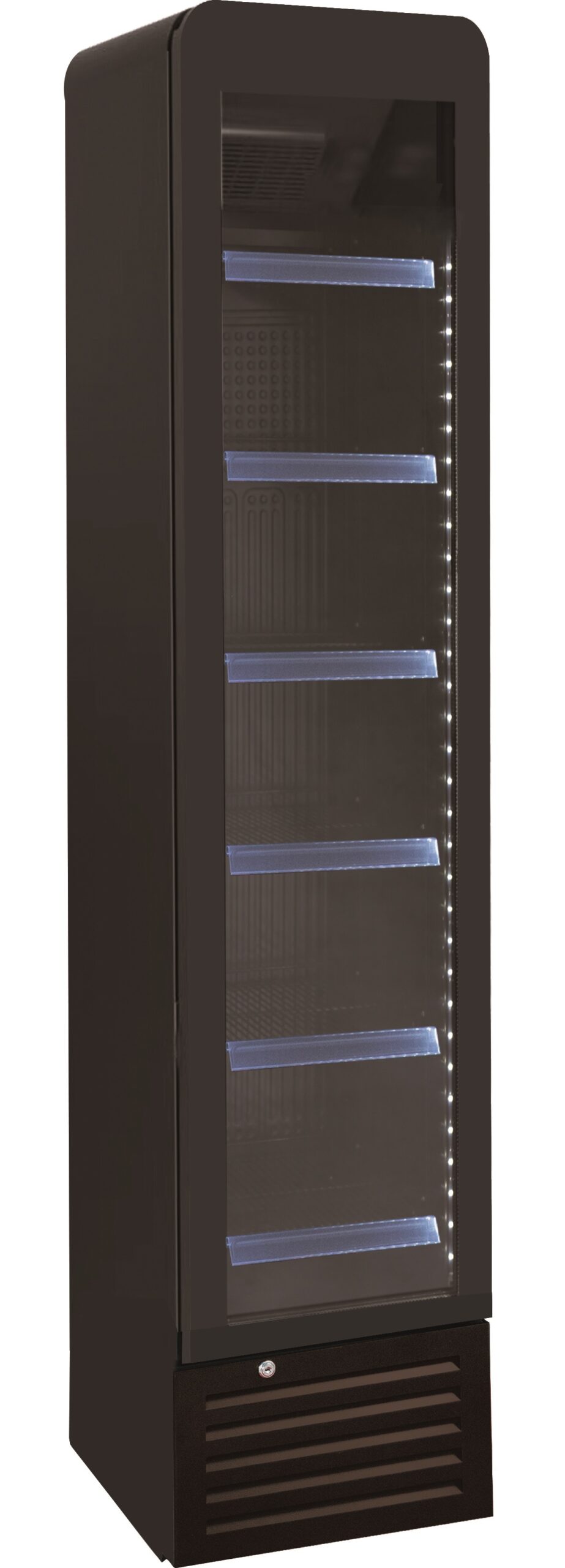 VITRINE A BOISSONS ETROITE R600A, +2°C/+8°C, 1 PORTE BATTANTE VITREE, 6 ETAGERES, SANS CANOPY