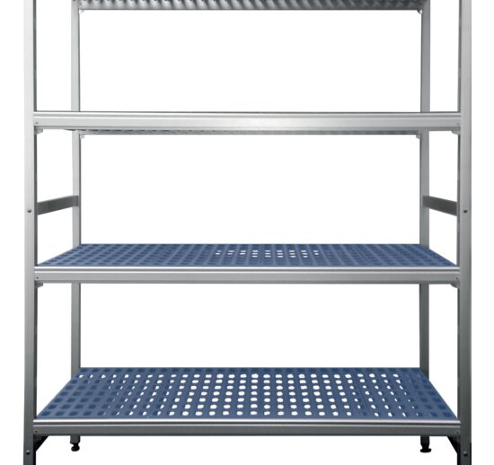 RAYONNAGE ALUMINIUM ECO 4 NIVEAUX, CLAYETTES POLYPROPYLENE