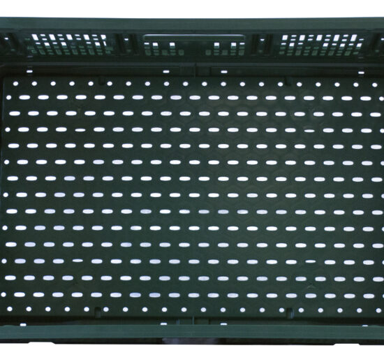 CAISSE VERTE PLIABLE POUR FRUITS ET LEGUMES, PEHD COULEUR VERTE, FOND ET PAROIS PERFORES