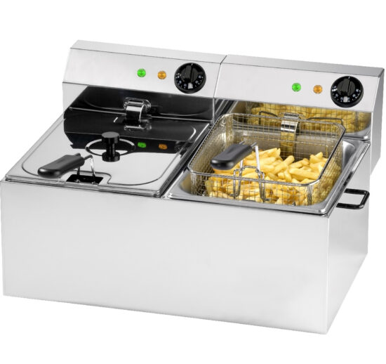FRITEUSE DE TABLE ELECTRIQUE SANS ROBINET DE VIDANGE, 2 CUVES DE 8L