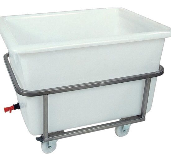 BAC A GLACE POLYETHYLENE 500 LITRES SUR CHASSIS INOX ROULANT