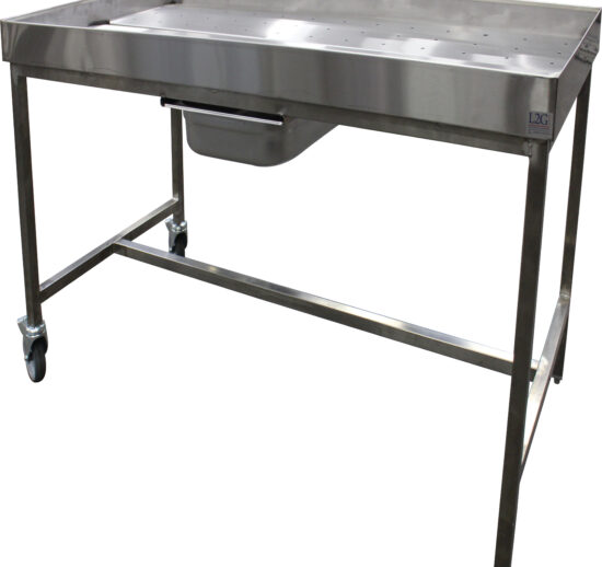 TABLE DE POUSSAGE INOX 304, AVEC GRILLE PERFOREE AMOVIBLE, 1 BAC DE RECUPERATION GN1/1-100