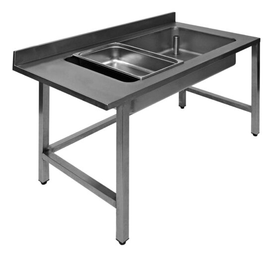 TABLE DE DEBOITAGE INOX 304 ADOSSEE, 1 CUVE 960X510X210 MM POUR 3 BACS GN1/1, PLAGE A DROITE
