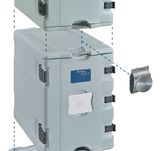 ENSEMBLE DE 2 COFFRES ISOTHERMES NEUTRES 12XGN1/1-20 SUPERPOSES, COULEUR GRIS-BLEU,