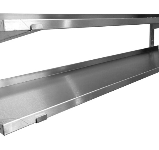 ETAGERE MURALE PLEINE, 2 NIVEAUX, INOX, REGLABLE SUR 3 CREMAILLERES H750 MM