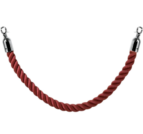 CORDON TRESSE SYNTHETIQUE ROUGE L-1500 MM AVEC 2 MOUSQUETONS INOX