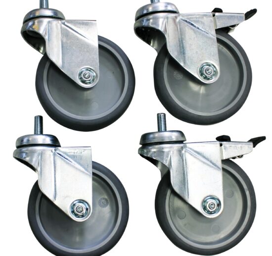 PLUS VALUE DE 4 ROUES D.125MM CHAPE INOX DT 2 A FREINS POUR TABLES DEMONTABLES PIEDS CARRES