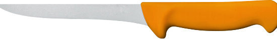 COUTEAU A DESOSSER VICTORINOX MANCHE JAUNE SURMOUL LONGUEUR DE LA LAME ETROITE CAMBREE: L-130 MM